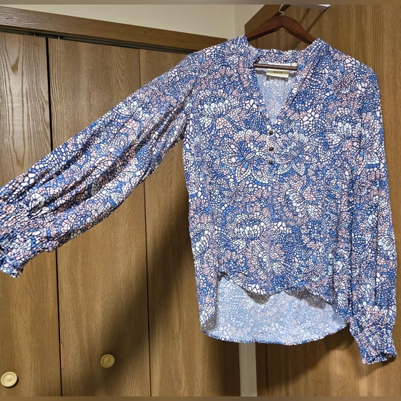 Anthropologie Maeve Colette Floral Motif Mosaic Ballon Sleeve Peasant Blouse Top - Picture 4 of 13